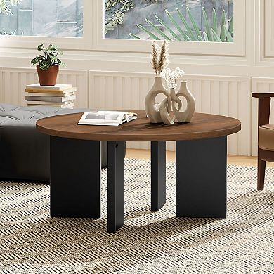 Round Living Room Coffee Table with Wide Top and Symmetrical Leg Design