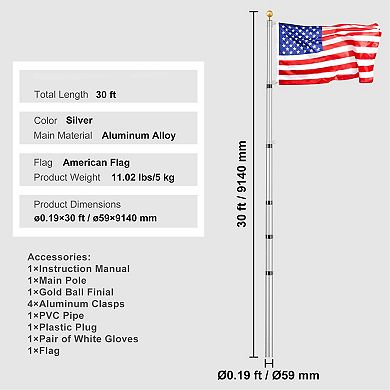 Adjustable Aluminum Flagpole Kit for Single or Double Flag Display