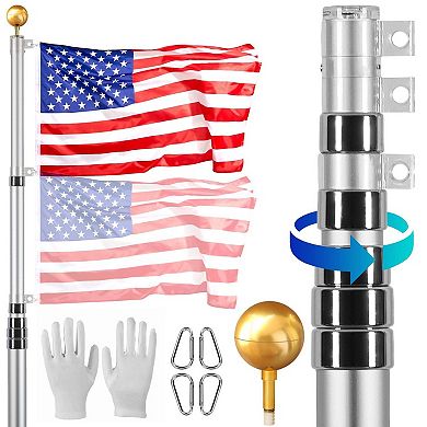 Adjustable Aluminum Flagpole Kit for Single or Double Flag Display