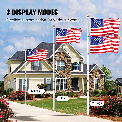Adjustable Aluminum Flagpole Kit for Single or Double Flag Display