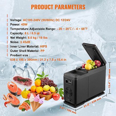 Mini Portable Car Refrigerator 8.5 Qt, Armrest Style Electric Fridge for Travel