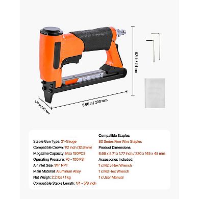 21-Gauge Pneumatic Staple Gun with Ergonomic Grip and Safety Trigger