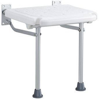Space-Saving Folding Wall Shower Seat with Dual Leg Support, Bathroom Stool