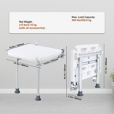 Space-Saving Folding Wall Shower Seat with Dual Leg Support, Bathroom Stool