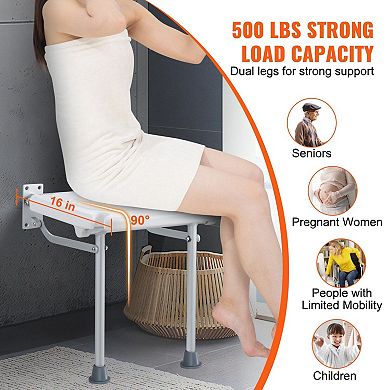 Space-Saving Folding Wall Shower Seat with Dual Leg Support, Bathroom Stool
