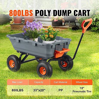 Garden Dump Cart with Rubber Tires and Adjustable Handle