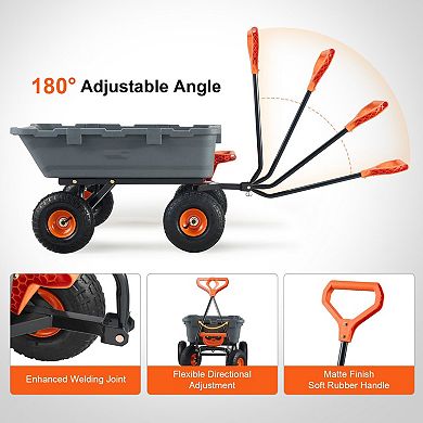 Garden Dump Cart with Rubber Tires and Adjustable Handle