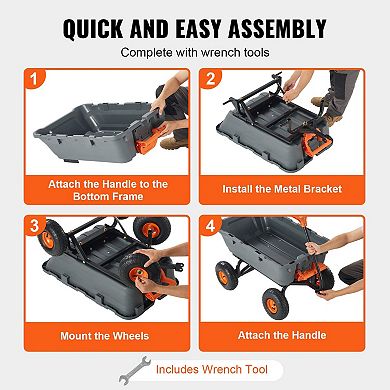 Garden Dump Cart with Rubber Tires and Adjustable Handle