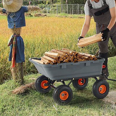 Garden Dump Cart with Rubber Tires and Adjustable Handle