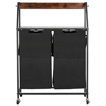 2-Bag Rolling Laundry Hamper Sorter with Wheels and Top Shelf
