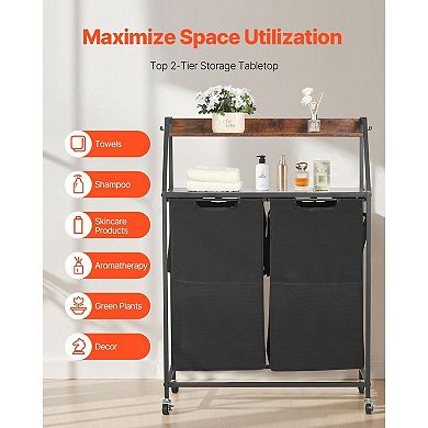 2-Bag Rolling Laundry Hamper Sorter with Wheels and Top Shelf
