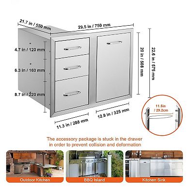 3-Tier Stainless Steel Kitchen Drawer with Side Access for Trash or Propane