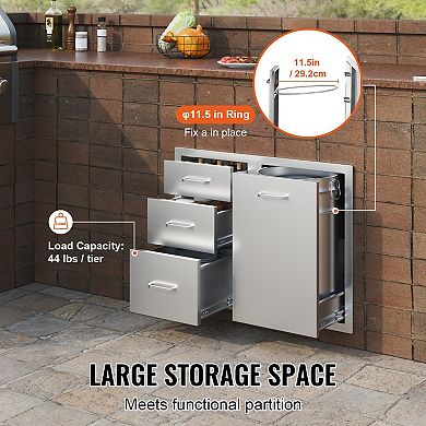 3-Tier Stainless Steel Kitchen Drawer with Side Access for Trash or Propane