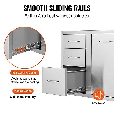 3-Tier Stainless Steel Kitchen Drawer with Side Access for Trash or Propane