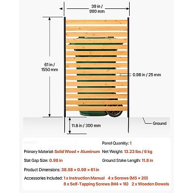 Expandable Wooden Privacy Fence Panel for Backyard, AC Units and Trash Bin Screening