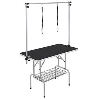 Large Pet Grooming Table for Medium Dogs with Adjustable Arms, Foldable Frame, Storage Shelf
