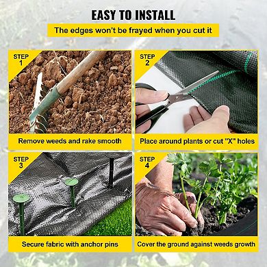 Black Polypropylene Garden Fabric Weed Control for Flower Beds and Vegetables