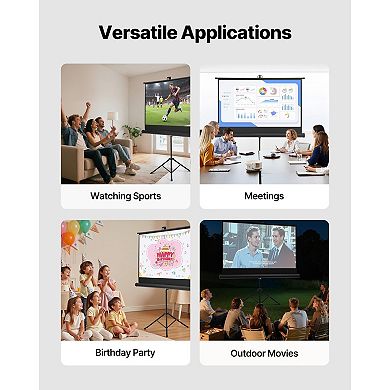 Tripod Projection Screen Adjustable Height Lightweight Indoor-Outdoor Use