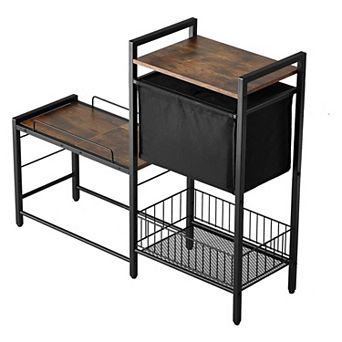 Adjustable Elevated Dog Feeder with Storage Shelf and Fabric Cabinet