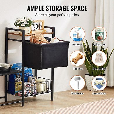 Adjustable Elevated Dog Feeder with Storage Shelf and Fabric Cabinet