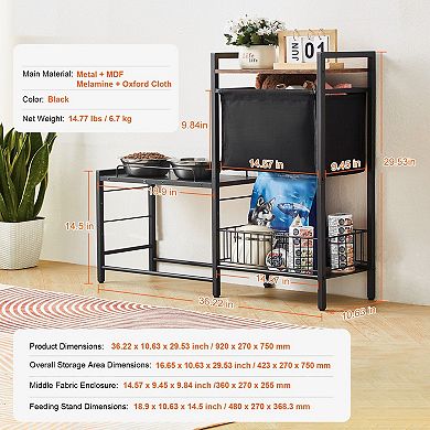 Adjustable Elevated Dog Feeder with Storage Shelf and Fabric Cabinet