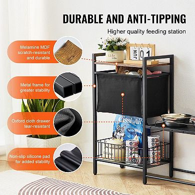 Adjustable Elevated Dog Feeder with Storage Shelf and Fabric Cabinet