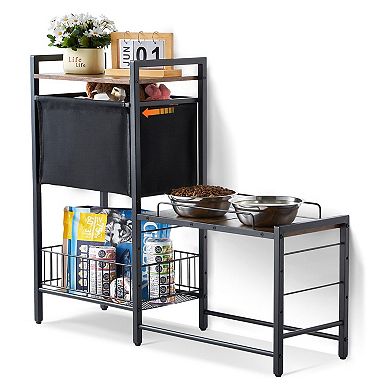 Adjustable Elevated Dog Feeder with Storage Shelf and Fabric Cabinet
