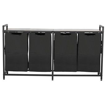 4-Bag Laundry Organizer Cart with Adjustable Metal Frame and Top Shelf