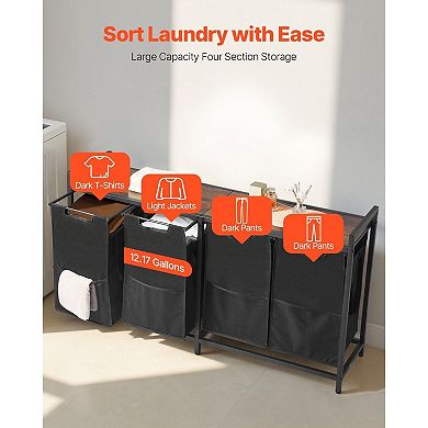 4-Bag Laundry Organizer Cart with Adjustable Metal Frame and Top Shelf