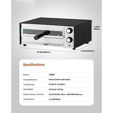 Electric Pizza Oven with 1450W Power for Pizza, Bread, and Cakes