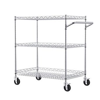 3 tier Steel Utility Cart with Adjustable Shelves and Rolling Casters