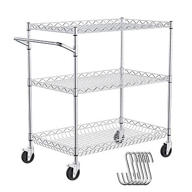3-Tier Steel Utility Cart with Adjustable Shelves and Rolling Casters
