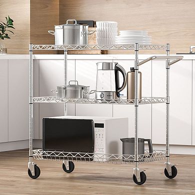 3-Tier Steel Utility Cart with Adjustable Shelves and Rolling Casters
