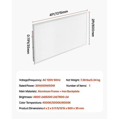 LED Flat Panel Ceiling Light 7800 Lumens Adjustable Brightness