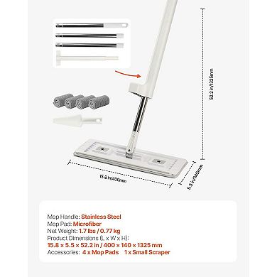 Hands-Free Flat Mop with 360° Rotating Head and Washable Pads