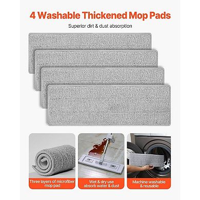 Hands-Free Flat Mop with 360° Rotating Head and Washable Pads