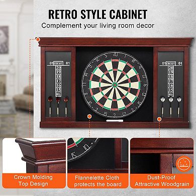 Dartboard Cabinet Set with Self-Healing Board and 6 Steel-Tip Darts