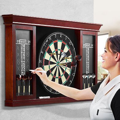 Dartboard Cabinet Set with Self-Healing Board and 6 Steel-Tip Darts