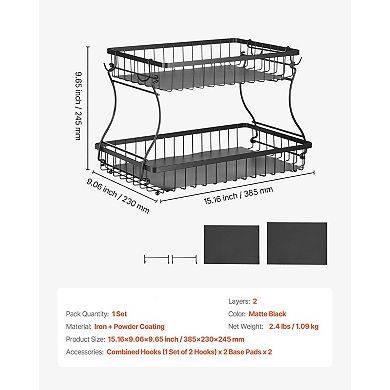 2 Tier Countertop Fruit Basket Organizer with Detachable Wire Baskets