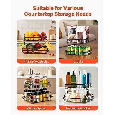 2 Tier Countertop Fruit Basket Organizer with Detachable Wire Baskets