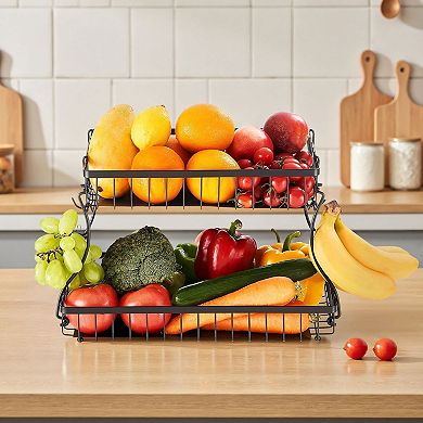 2 Tier Countertop Fruit Basket Organizer with Detachable Wire Baskets