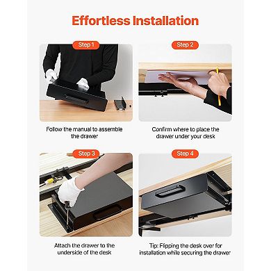 Hidden Under-Desk Drawer with Cable Routing, Soft Liner, and Fully Extendable Slide