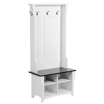 Entryway Hall Tree with Shoe Bench, 4 Shoe Compartments and 5 Coat Hooks
