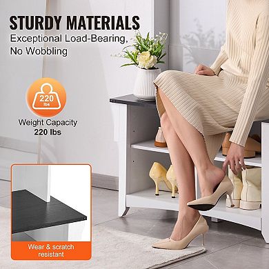 Entryway Hall Tree with Shoe Bench, 4 Shoe Compartments and 5 Coat Hooks