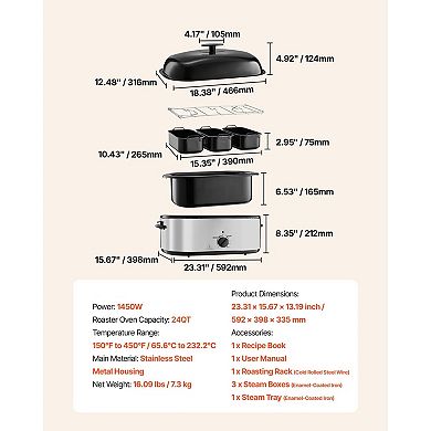 24-Quart Electric Roaster Oven with 3-Section Tray for Sides, Holiday Meals