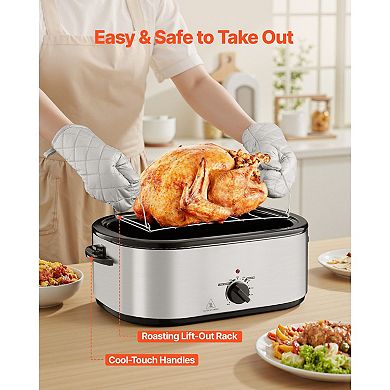 24-Quart Electric Roaster Oven with 3-Section Tray for Sides, Holiday Meals