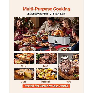 24-Quart Electric Roaster Oven with 3-Section Tray for Sides, Holiday Meals