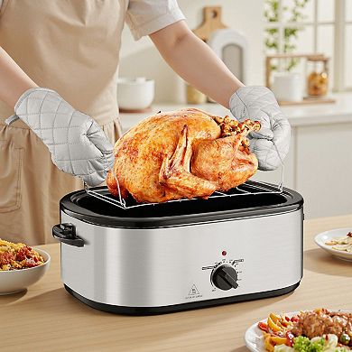 24-Quart Electric Roaster Oven with 3-Section Tray for Sides, Holiday Meals