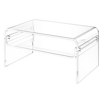 Acrylic Coffee Table with Dual Storage Tiers, Clear, Modern Design