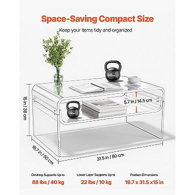 Acrylic Coffee Table with Dual Storage Tiers, Clear, Modern Design